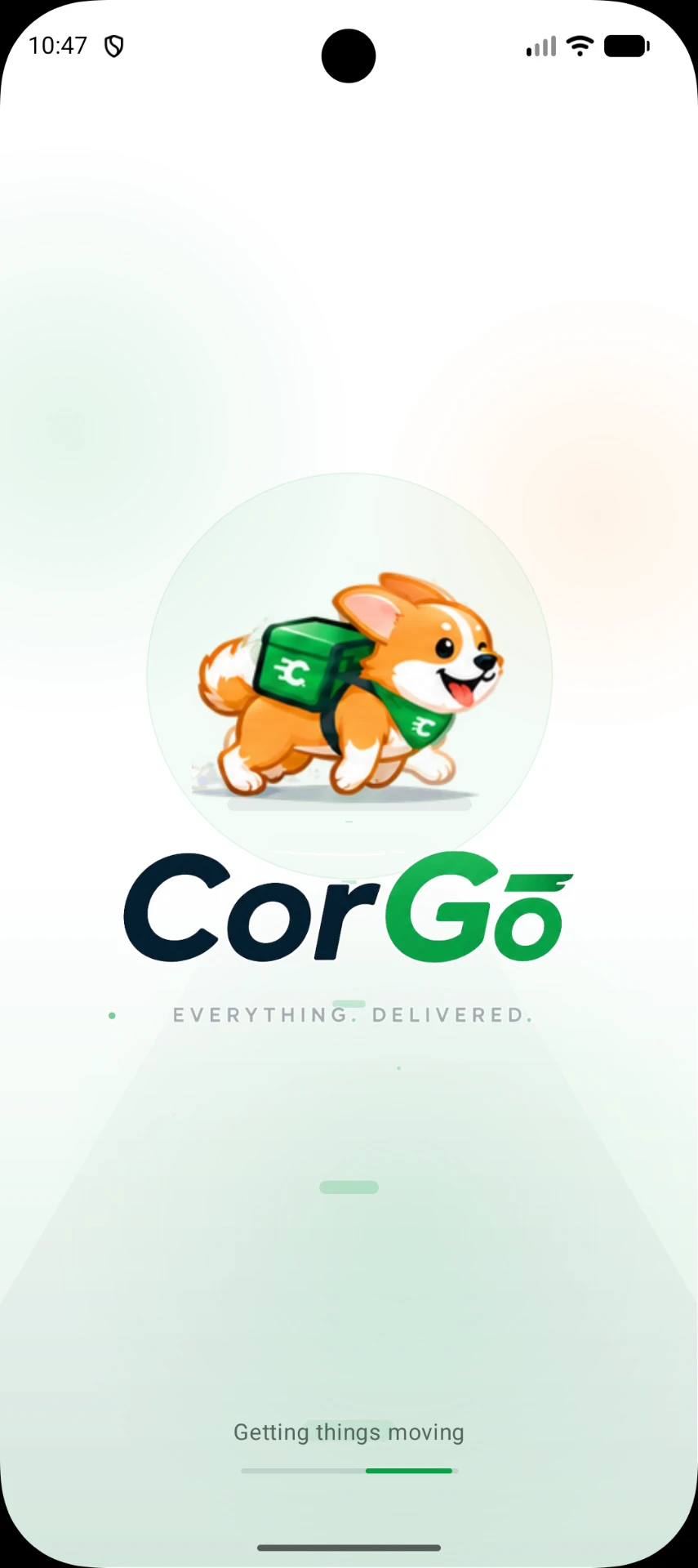 CorGo app Welcome screen